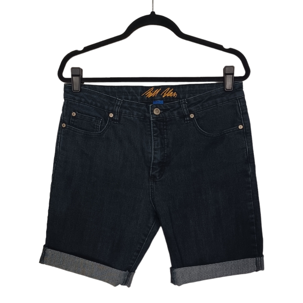 BILL BLASS Dark Blue Denim Stretch Cuff Hem Upcycled Denim Shorts 10 M